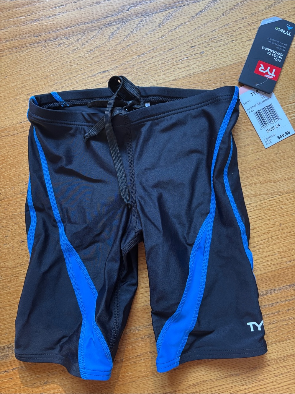 TYR Boys’ Black and Blue Training Jammer Swim Trunks